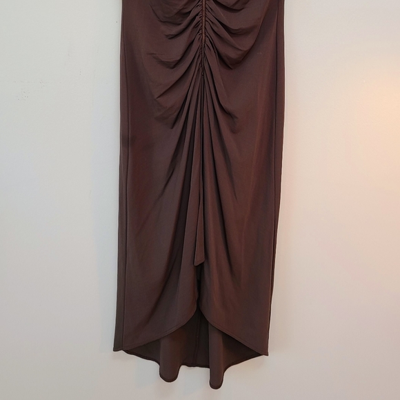 Celine Sable/Gray Ruched Deep V/ Zip Front Dress, Sz 40 - Picture 11 of 16